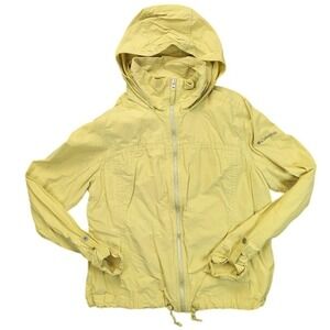 Columbia Womens 1X Yellow Hooded Windbreaker Full Zip Jacket Lightweight Outdoor